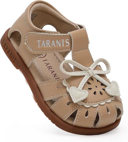 TARANIS Toddler Girls Sandals Wide Toe Box Barefoot Shoes with Stable Heel Support Non-Slip Summer Baby First Walking Shoes Cute Princess Flats for Party Wedding Preschool in Kuwait