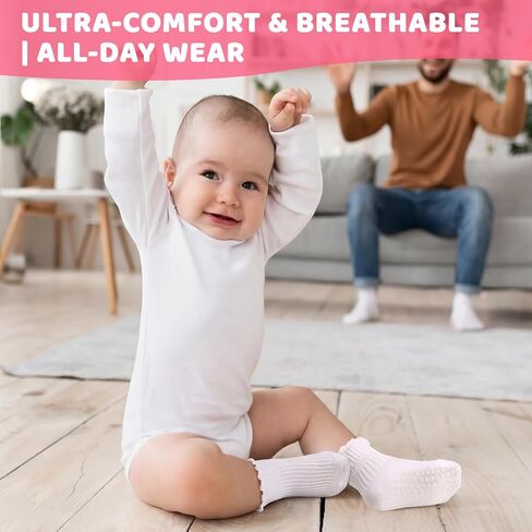 9 Pairs Toddler Ruffle Cotton Non Slip Socks Baby Boys Girls 1-3T | Soft Breathable Cotton Fabric, Gentle Ruffle Cuffs, Anti Slip Dots for Safe Crawling Walking, Multiple Macaron Shades in Kuwait