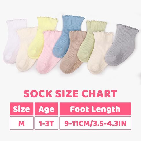 9 Pairs Toddler Ruffle Cotton Non Slip Socks Baby Boys Girls 1-3T | Soft Breathable Cotton Fabric, Gentle Ruffle Cuffs, Anti Slip Dots for Safe Crawling Walking, Multiple Macaron Shades in Kuwait