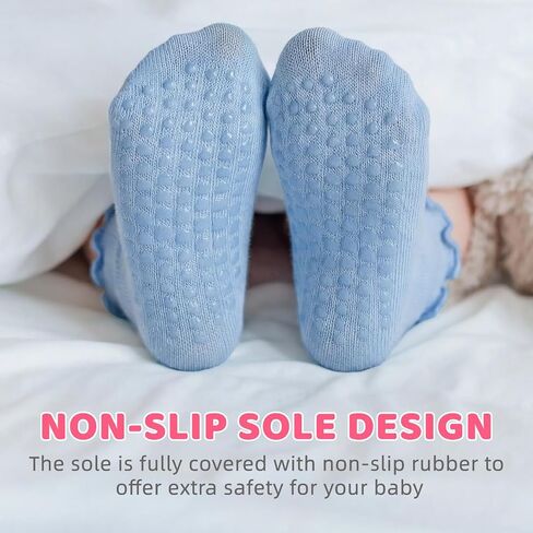 9 Pairs Toddler Ruffle Cotton Non Slip Socks Baby Boys Girls 1-3T | Soft Breathable Cotton Fabric, Gentle Ruffle Cuffs, Anti Slip Dots for Safe Crawling Walking, Multiple Macaron Shades in Kuwait
