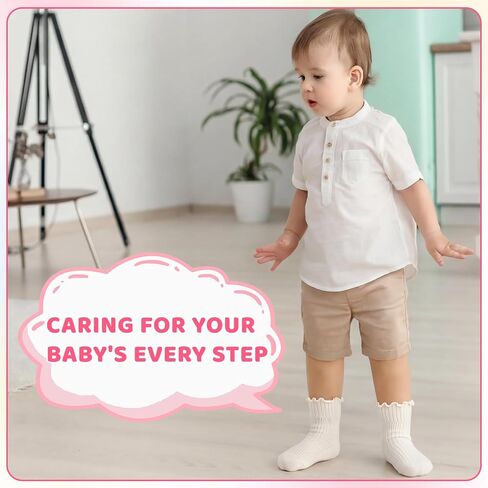 9 Pairs Toddler Ruffle Cotton Non Slip Socks Baby Boys Girls 1-3T | Soft Breathable Cotton Fabric, Gentle Ruffle Cuffs, Anti Slip Dots for Safe Crawling Walking, Multiple Macaron Shades in Kuwait