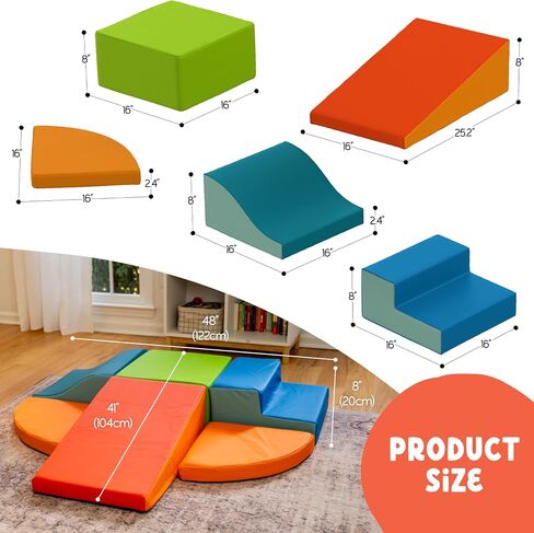 6-Piece Foam Climbing Blocks for Toddlers with Wooden Cars & Sticker Book, Glow in the Dark Race Track Soft Play Set, Indoor Kids Climbing Toys, CertiPUR-US® Foam, PU Leather in Kuwait