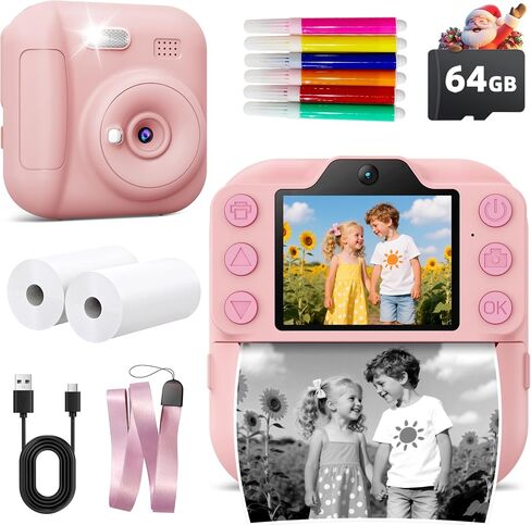 Kids Instant Camera with 64GB SD Card, Portable Digital Camera Toy for Girls and Boys Ages 3-12, Toddler Christmas and Birthday Gift for 3 4 5 6 7 8 9 10 Year Old Kids (Purple) in Kuwait