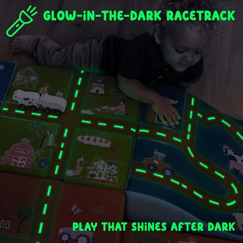 6-Piece Foam Climbing Blocks for Toddlers with Wooden Cars & Sticker Book, Glow in the Dark Race Track Soft Play Set, Indoor Kids Climbing Toys, CertiPUR-US® Foam, PU Leather in Kuwait