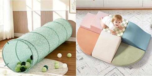 Tiny Land Soft Foam Climbing Blocks for Toddlers, Kids Play Tunnel for Toddlers and Baby, Foldable Pop Up Crawl Tunnel with Storage Bag in Kuwait