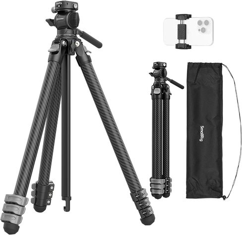SmallRig Portable Travel Video Tripod, Carbon Fiber Compact Tripod for Outdoor Photography, 5kg Load, Fluid Head with 360° Pan and -70° to 90° Tilt, 180° Reversible Center Column in Kuwait