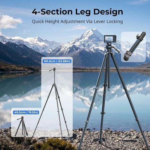 SmallRig Portable Travel Video Tripod, Carbon Fiber Compact Tripod for Outdoor Photography, 5kg Load, Fluid Head with 360° Pan and -70° to 90° Tilt, 180° Reversible Center Column in Kuwait