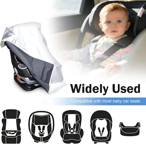 Car Seat Sun Shade Cover, Full Coverage Infant Car Seat Sunshade Protection, 39 x 36 Inches Chair Heat Protector, Universal Cooler Cover Accessories (Silver) in Kuwait
