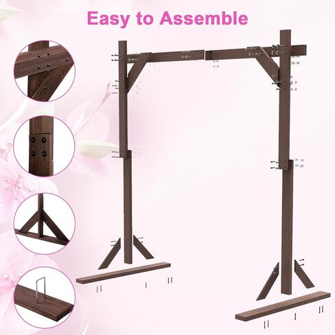 Climbing Plant Support Structure Wooden Wedding Arch – 7.48FT Square Wood Backdrop Stand for Ceremony & Events, Sturdy Wooden Arbor for Wedding Decorations, Indoor & Outdoor Garden Arch Frame in Kuwait