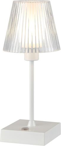 JONATHAN Y 12.5" White Cordless Portable Rechargeable LED Lamp, with Clear Ribbed Acrylic Shade, Touch Dimmable Modern Industrial Mini Accent Lamp for Bar Vanity (JYL7225B) in Kuwait