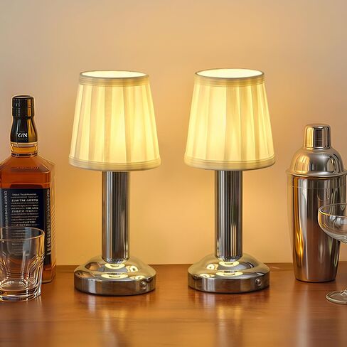Mini Cordless Table Lamp 2 Pack - 11.4" Stepless Dimmable Touch Lamp with Fabric Shade, Small LED Lamps, 4000mAh Rechargeable Battery Operated Lamps for Dinning Room, Bedroom, Bar (Gold) in Kuwait