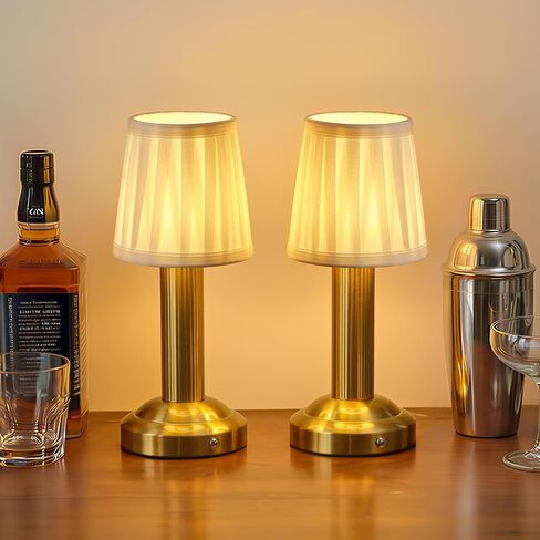 Mini Cordless Table Lamp 2 Pack - 11.4" Stepless Dimmable Touch Lamp with Fabric Shade, Small LED Lamps, 4000mAh Rechargeable Battery Operated Lamps for Dinning Room, Bedroom, Bar (Gold) in Saudi Arabia