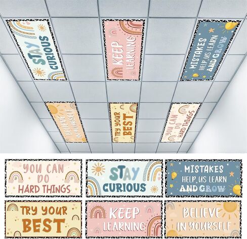 6PCS Cloud Motivational Light Covers for Ceiling Lights Classroom | Sunset Magnetic Fluorescent Light Covers for Ceiling Supplies, Positive Overhead Lamp Office Hospital Home Decor, 4x2 Ft in Kuwait