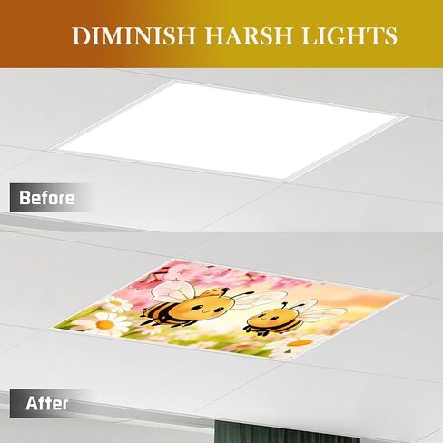 Fluorescent Light Covers for Drop Ceiling, Cute Bee Theme, Magnetic Fabric Diffuser, 4x2 Feet, 2 Pack, for Office, School, Hospital, Home in Kuwait