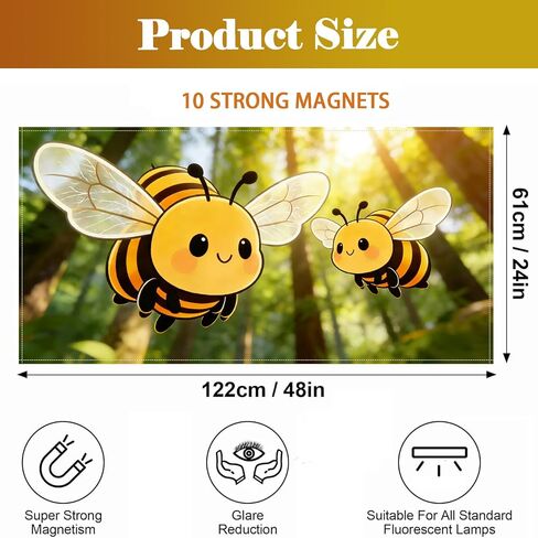 Fluorescent Light Covers for Drop Ceiling, Cute Bee Theme, Magnetic Fabric Diffuser, 4x2 Feet, 2 Pack, for Office, School, Hospital, Home in Kuwait