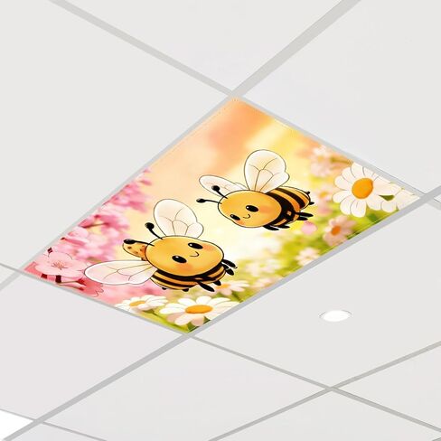 Fluorescent Light Covers for Drop Ceiling, Cute Bee Theme, Magnetic Fabric Diffuser, 4x2 Feet, 2 Pack, for Office, School, Hospital, Home in Kuwait