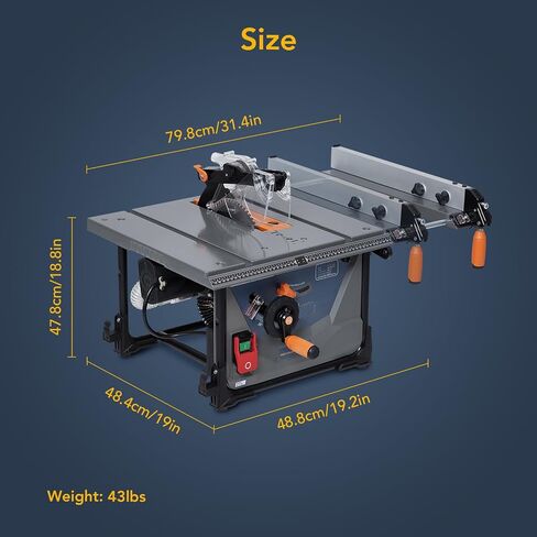 Garvee Dust-Free Table Saw, 15 Amp 8.5 in Portable Jobsite Table Saw with Protective Cover, 5000RPM, 98% Vacuuming Rate, 90° Cross Cut 0-45° Bevel Cut for DIY Woodworking, Metal, Plastic in Kuwait