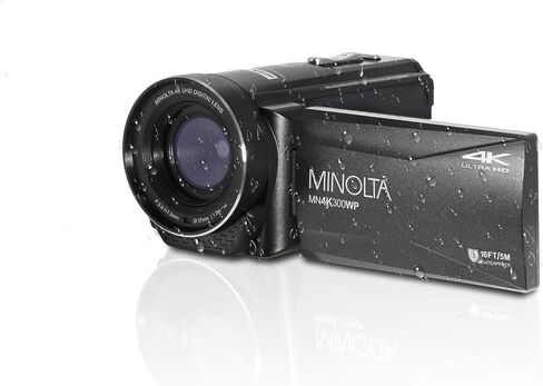 Minolta MN4K300WP Waterproof 4K Camcorder, 56MP Ultra HD Video Camera for Travel (Black) Bundle with 64GB Memory Card + Tripod + More Accessories in Kuwait