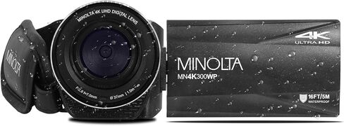 Minolta MN4K300WP Waterproof 4K Camcorder, 56MP Ultra HD Video Camera for Travel (Black) Bundle with 64GB Memory Card + Tripod + More Accessories in Kuwait