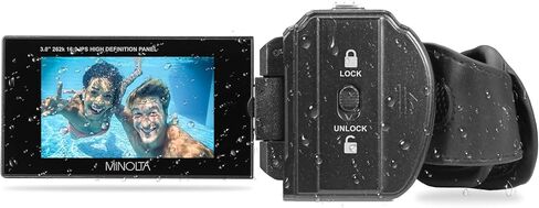 Minolta MN4K300WP Waterproof 4K Camcorder, 56MP Ultra HD Video Camera for Travel (Black) Bundle with 64GB Memory Card + Tripod + More Accessories in Kuwait
