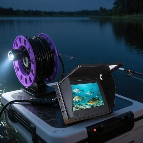 Underwater Fishing Camera, Portable Video Fish Finder with 4.3 inch (10.9 cm) LCD Monitor, Night Vision Waterproof Camera, Octagonal Circle, Hands-Free Bracket, 49.21 ft (15 Meters) Cable in Kuwait