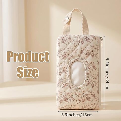 Quilted Diaper Wipe Holder Floral Hanging Pouch Reusable Fabric Wet Wipes Organizer Bag with Zipper and Lanyard for Car Stroller Travel Outdoor Daily Casual Mommy Bag in Kuwait