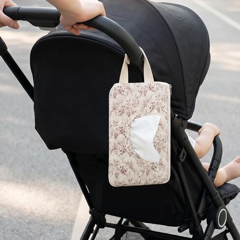 Quilted Diaper Wipe Holder Floral Hanging Pouch Reusable Fabric Wet Wipes Organizer Bag with Zipper and Lanyard for Car Stroller Travel Outdoor Daily Casual Mommy Bag in Kuwait