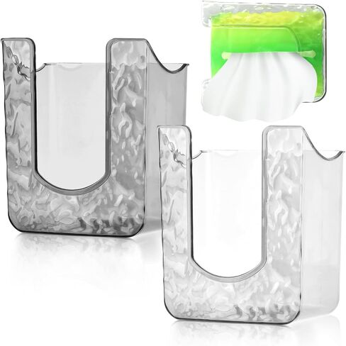 CALIDAKA Wall Mounted Wipes Dispenser 2 Pack Adhesive Tissue Box Holder | Stores refill wet wipe packs off the counter on smooth bathroom, toilet, kitchen, or laundry room walls in Kuwait
