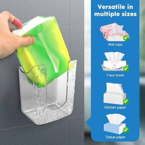 CALIDAKA Wall Mounted Wipes Dispenser 2 Pack Adhesive Tissue Box Holder | Stores refill wet wipe packs off the counter on smooth bathroom, toilet, kitchen, or laundry room walls in Kuwait