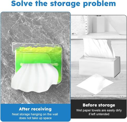CALIDAKA Wall Mounted Wipes Dispenser 2 Pack Adhesive Tissue Box Holder | Stores refill wet wipe packs off the counter on smooth bathroom, toilet, kitchen, or laundry room walls in Kuwait