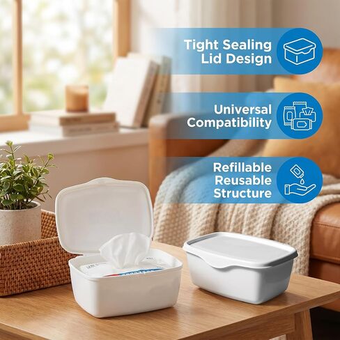 Wipes Dispenser Compatible with Flushable Wipes Refillable Wet Tissue Container Sealed Lid Design Non Slip Wipe Holder for Home Travel Use in Kuwait