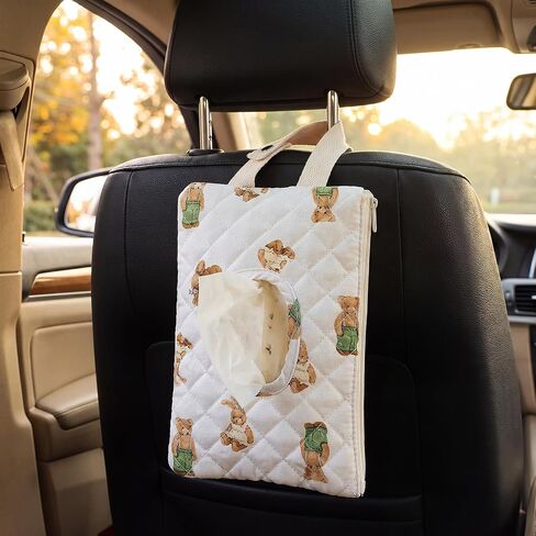 2 Pcs Bear Quilted Diaper and Wipes Pouch Portable Hanging Bear Wet Wipe Bag with Handle Reusable Wipes Pouch for New Parents Stroller Car Shower Nursery Travel Infant Diapering Organizer in Kuwait