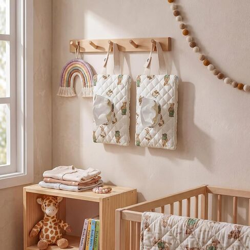 2 Pcs Bear Quilted Diaper and Wipes Pouch Portable Hanging Bear Wet Wipe Bag with Handle Reusable Wipes Pouch for New Parents Stroller Car Shower Nursery Travel Infant Diapering Organizer in Kuwait