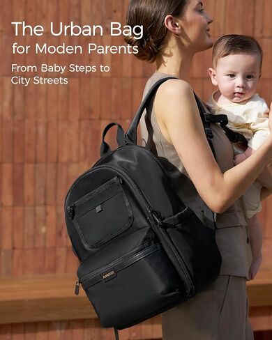 Momcozy GoEase Diaper Bag Backpack - Multi-Pocket, Waterproof and Durable Baby Bag with Changing Pad, Insulated Pouch, Stroller Straps & Laptop Compartment — Baby Essentials for Work and Travel, Black in Kuwait