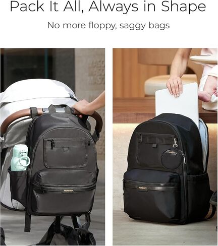 Momcozy GoEase Diaper Bag Backpack - Multi-Pocket, Waterproof and Durable Baby Bag with Changing Pad, Insulated Pouch, Stroller Straps & Laptop Compartment — Baby Essentials for Work and Travel, Black in Kuwait