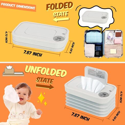 2026 New Baby Wipe Warmer and Baby Wet Wipes Dispenser | Foldable Portable Large Capacity Baby Wipes Warmer for Babies | Innovative Foldable Design | Fast and Even Heating Diaper Wipe Warmer in Kuwait