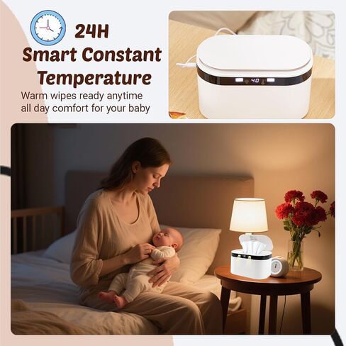 Baby Wipe Warmer, Wet Wipe Warmer 5 Modes of Temperature Heating Control Dual Heat for Baby's Comfort Large Capacity Wipes Dispenser Diaper for Babies & Adult, Wipe Warmer with Night Light in Kuwait