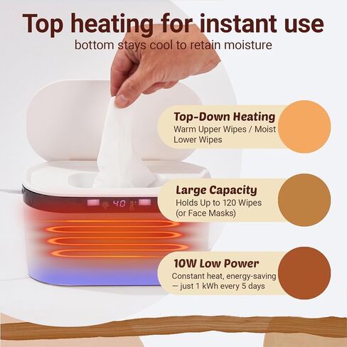 Baby Wipe Warmer, Wet Wipe Warmer 5 Modes of Temperature Heating Control Dual Heat for Baby's Comfort Large Capacity Wipes Dispenser Diaper for Babies & Adult, Wipe Warmer with Night Light in Kuwait