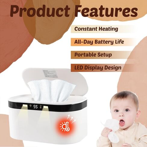 Baby Wipe Warmer, Wet Wipe Warmer 5 Modes of Temperature Heating Control Dual Heat for Baby's Comfort Large Capacity Wipes Dispenser Diaper for Babies & Adult, Wipe Warmer with Night Light in Kuwait