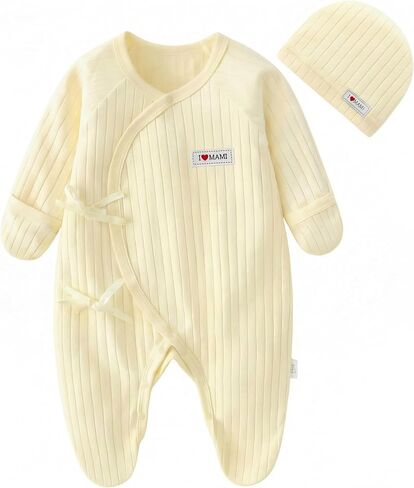 Newborn Baby Unisex Onesie 0-3 Months, Cotton Ribbed Long Sleeve Clothes, Baby Boy's & Girls' Footies With Hat in Kuwait