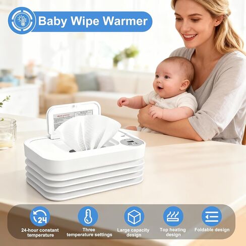 Baby Wipe Warmer, Portable Diaper Wipe Warmer, Foldable Wipe Heater and Dispenser, Wet Wipes Warmer with 3 Temperature Settings and Digital Display for Bathroom in Kuwait