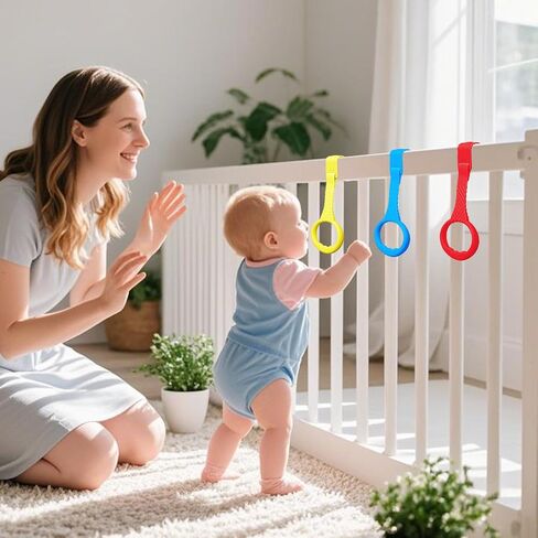 6PCS Playpen Baby Pull Up Rings - Premium Baby Handles for Play Pen Standing Up - Plastic Walking Exercises Assistant Rings for Infants Babies Toddler - Ergonomic Handles - 6 Colors in Kuwait