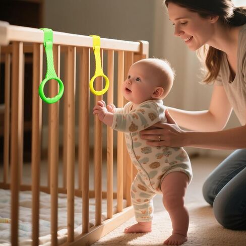 6PCS Playpen Baby Pull Up Rings - Premium Baby Handles for Play Pen Standing Up - Plastic Walking Exercises Assistant Rings for Infants Babies Toddler - Ergonomic Handles - 6 Colors in Kuwait