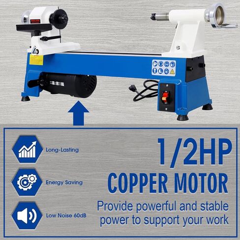 Gecheer 10" x 18" Benchtop Wood Lathe with 5 Variable Speeds (500–3200 RPM), 1/2 HP Motor, MT2 Centers, Cast Iron Construction for Pens, Bowls, and Small Woodturning Projects in Kuwait