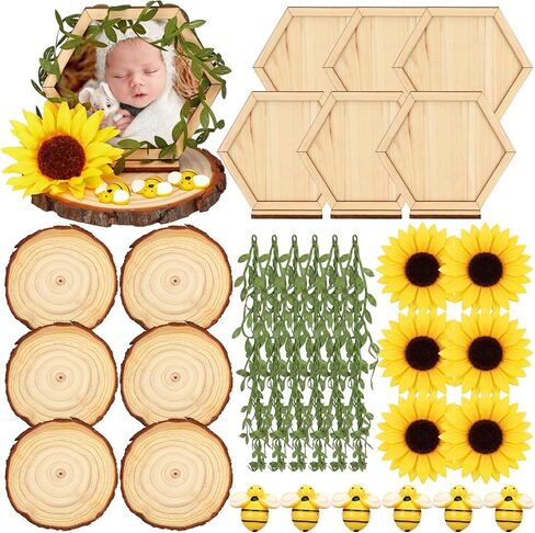 Bucherry 6 Sets Bee Honeycomb Picture Frames Bee Baby Shower Table Decorations Include 6 Wooden Photo Frame with Base 6 Artificial Sunflower 1 Vine 18 Honeybees Decor for Birthday Nursery Living Room in Kuwait