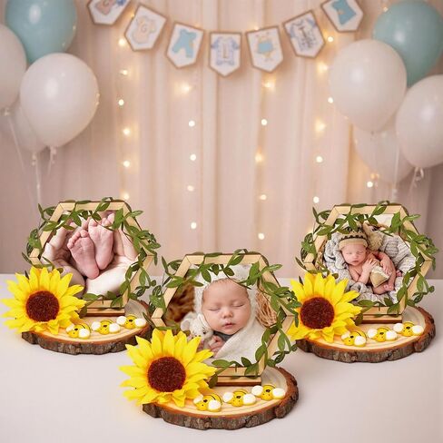 Bucherry 6 Sets Bee Honeycomb Picture Frames Bee Baby Shower Table Decorations Include 6 Wooden Photo Frame with Base 6 Artificial Sunflower 1 Vine 18 Honeybees Decor for Birthday Nursery Living Room in Kuwait
