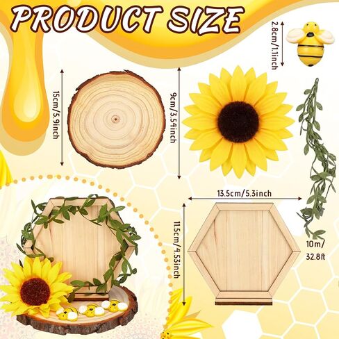 Bucherry 6 Sets Bee Honeycomb Picture Frames Bee Baby Shower Table Decorations Include 6 Wooden Photo Frame with Base 6 Artificial Sunflower 1 Vine 18 Honeybees Decor for Birthday Nursery Living Room in Kuwait