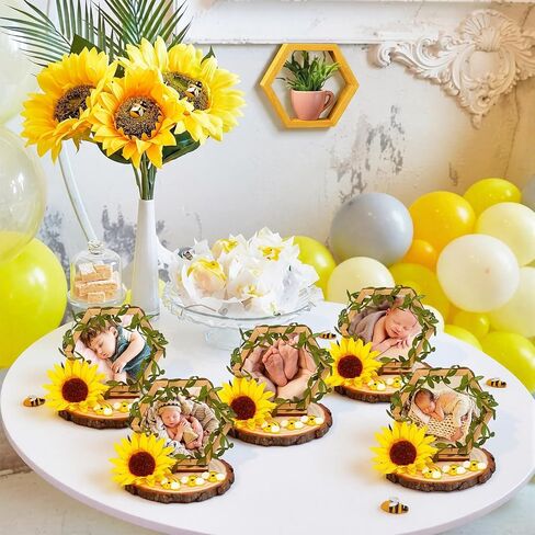 Bucherry 6 Sets Bee Honeycomb Picture Frames Bee Baby Shower Table Decorations Include 6 Wooden Photo Frame with Base 6 Artificial Sunflower 1 Vine 18 Honeybees Decor for Birthday Nursery Living Room in Kuwait