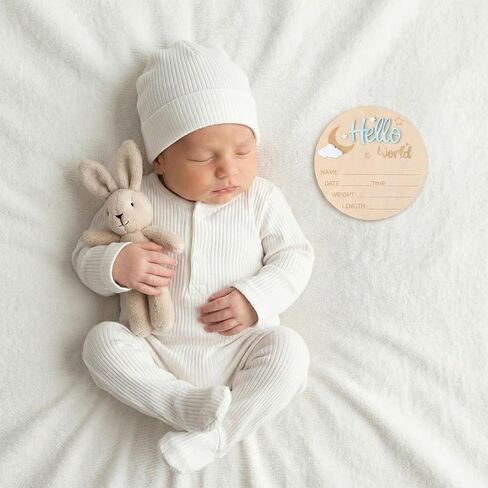Baby Birth Announcement Signs Baby Announcement Sign 5.9 Inch Wooden Hello Worlds Newborn Sign Pen Newborn Name Date Weight Length Board Hospital Nursery Babies Shower Photo Prop in Kuwait