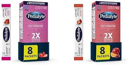 Pedialyte Fast Hydration Electrolyte Powder Packets, Variety Pack, 16 Single-Serving Powder Packets, Strawberry, Fruit Punch in Kuwait